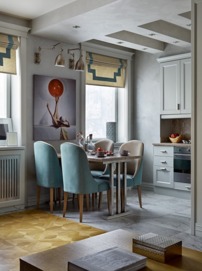 table between windows in the kitchen
