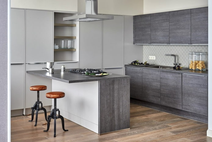 island with a bar counter in the kitchen interior