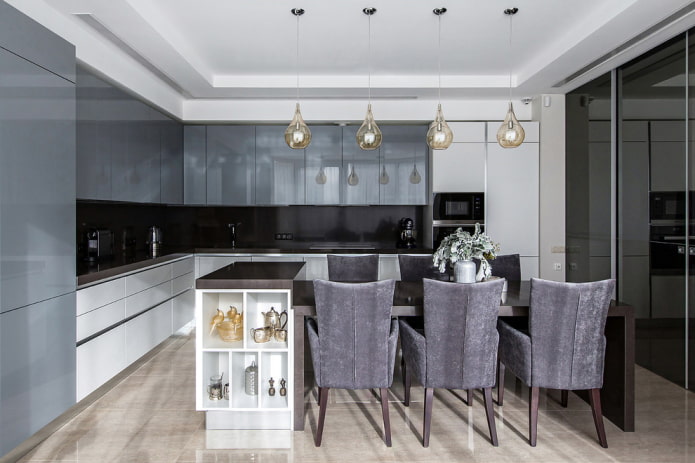 island with dining table in the kitchen interior