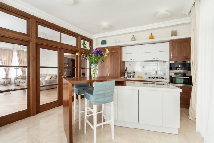 island with a bar counter in the kitchen interior