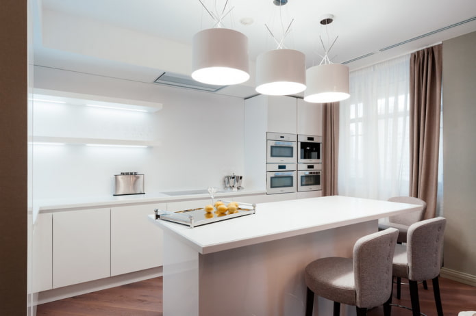 lighting above the island in the kitchen interior