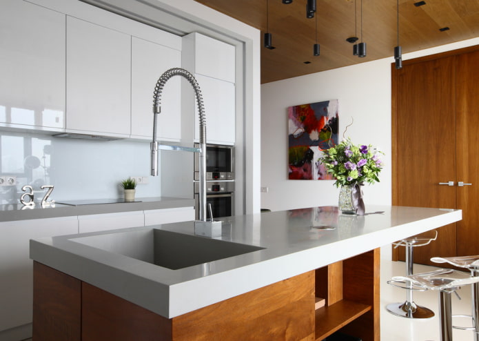 island with sink in the kitchen interior