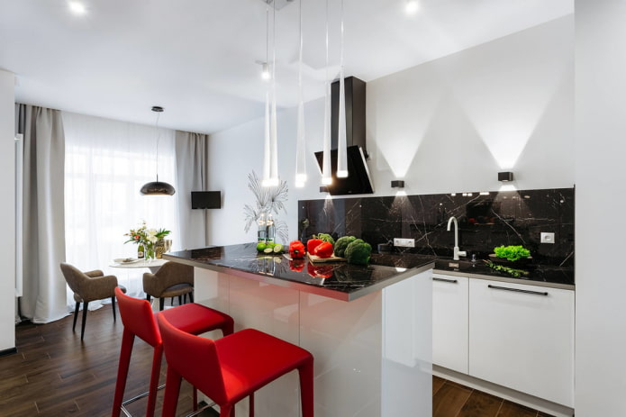 lighting above the island in the kitchen interior