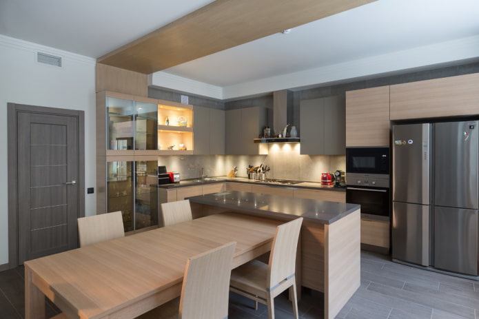 island with dining table in the kitchen interior
