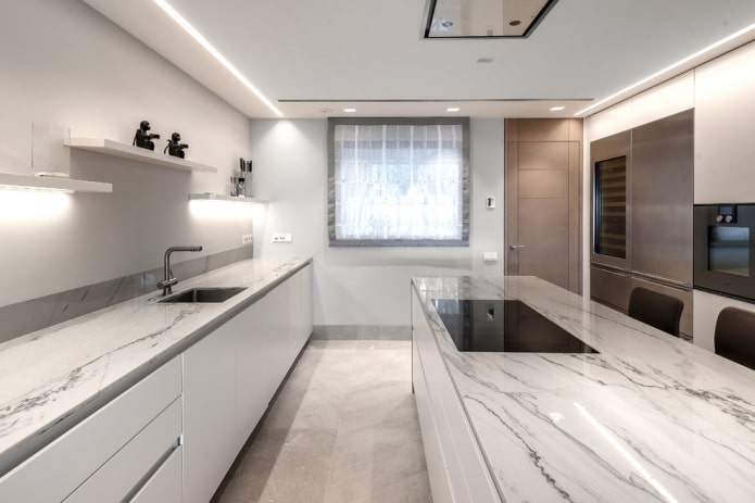 island with a straight kitchen unit