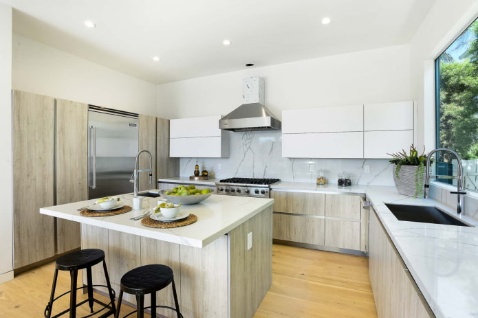 island with a U-shaped kitchen unit