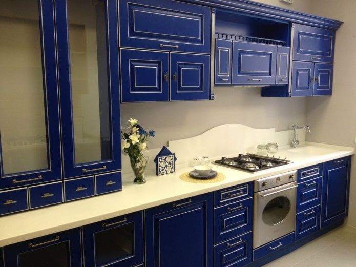blue kitchen with patina