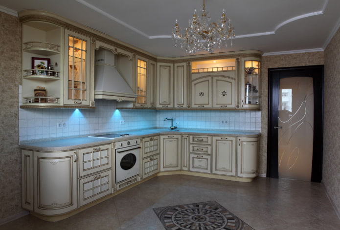 carved facades in the kitchen