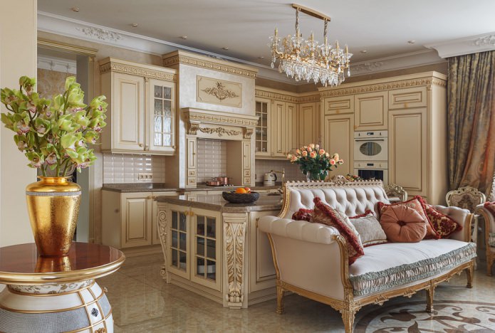 classic interior with a countertop made of artificial stone