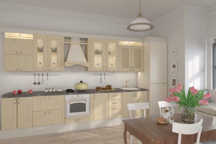 milky color of the kitchen facade