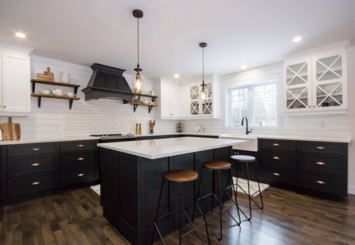 scandi style kitchen with glass doors