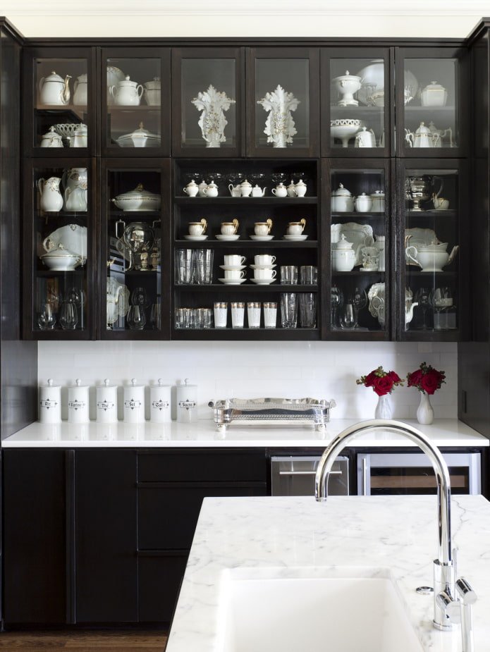 glass cabinets in the kitchen