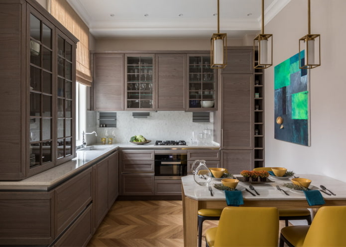 combined glass facade in a corner kitchen