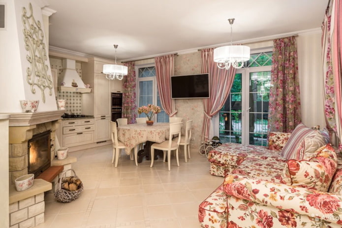 interior design of a kitchen studio in the Provence style