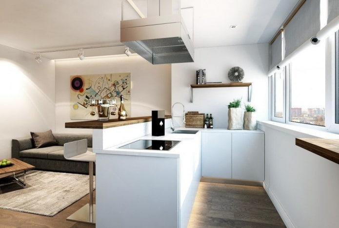 interior with a kitchen area on the balcony