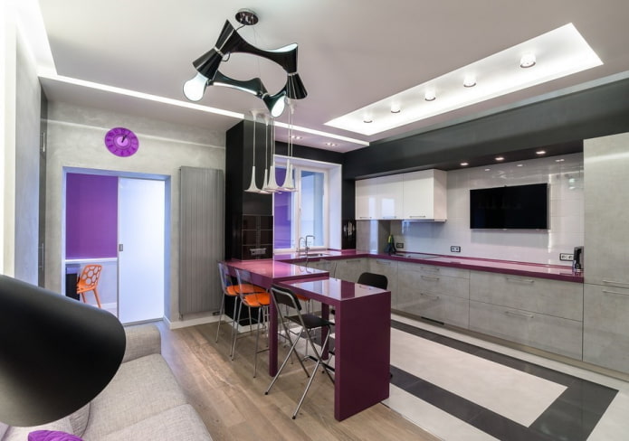 interior design of a kitchen studio in the hi-tech style