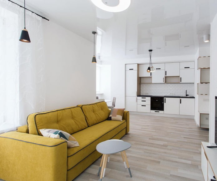 interior with a kitchen area on the far wall