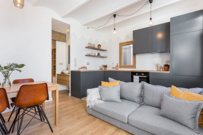design of a gray kitchen studio