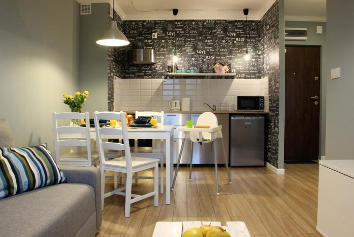 interior of a kitchen-studio with decorative finishing