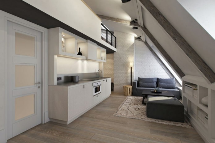 design of a white kitchen studio