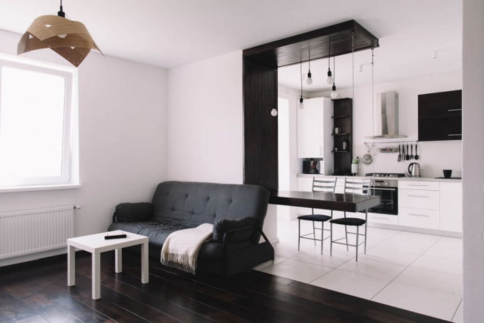 interior of a kitchen-studio with decorative finishing
