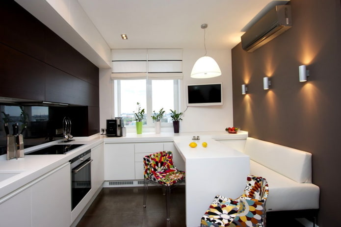 interior with a kitchen area by the window