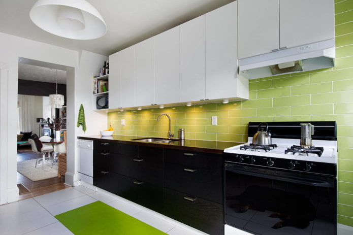 black kitchen with a bright apron