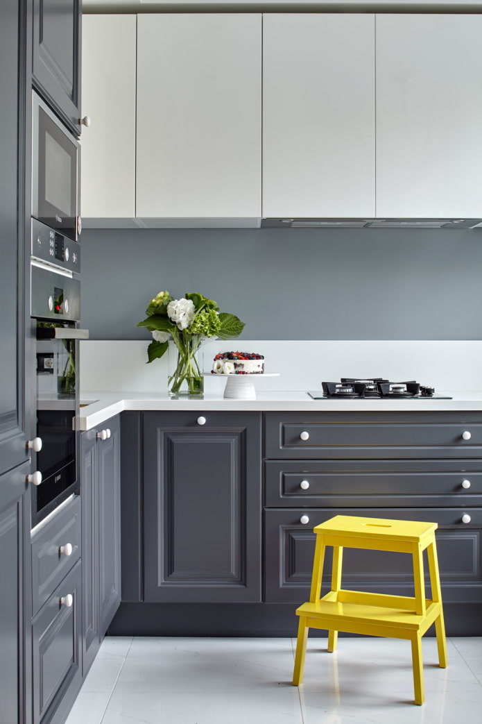 gray and white kitchen set
