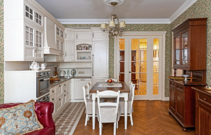 furniture and appliances in the kitchen in the English style