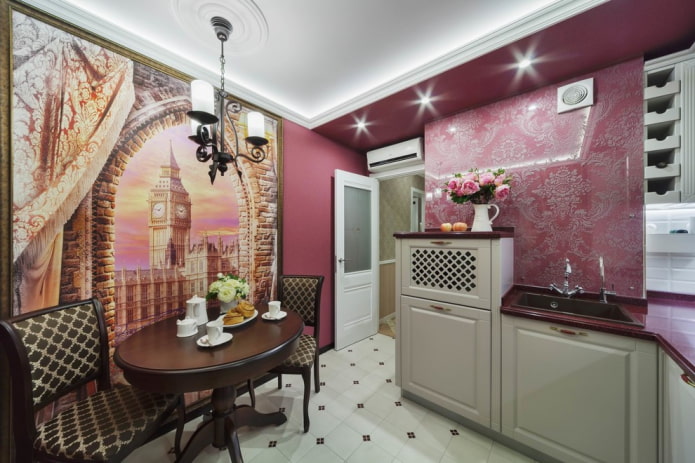 decor and lighting of the kitchen space in the English style