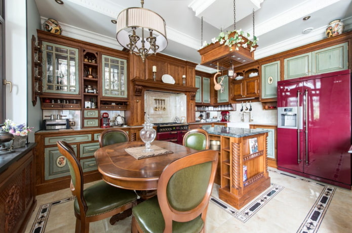 furniture and appliances in the kitchen in the English style