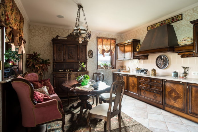 furniture and appliances in the kitchen in English style