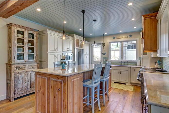 Wooden kitchen in pastel colors