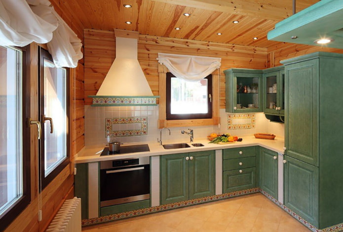 green kitchen in Provence style
