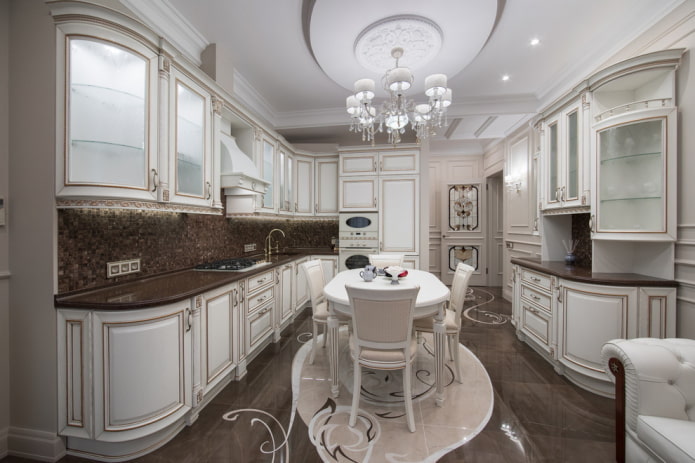 ceiling decoration in the interior of a classic kitchen