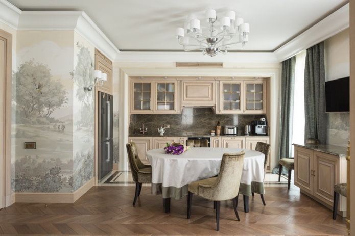 floor finishing in the interior of a classic kitchen