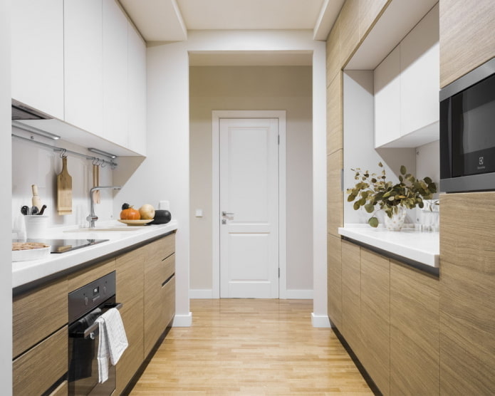 two-row layout of a walk-through kitchen