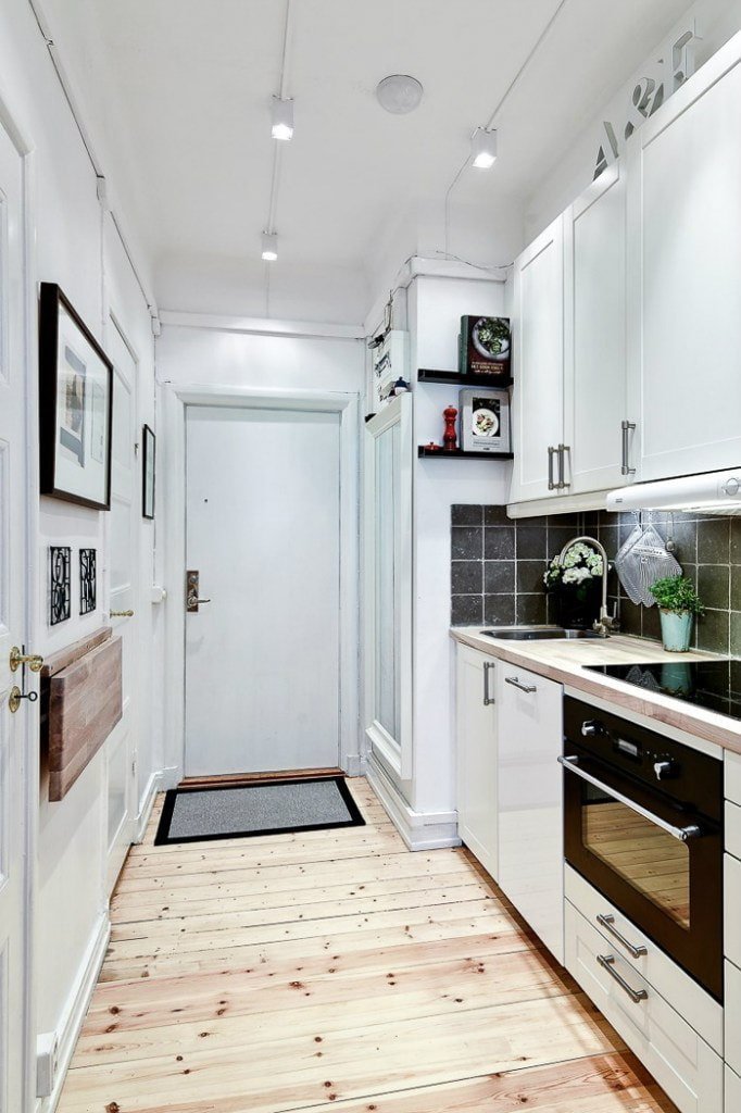 white kitchen in the hallway