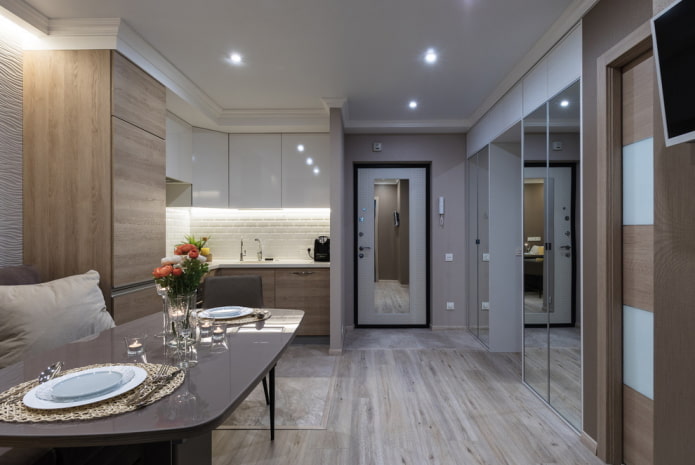kitchen and hallway in a studio
