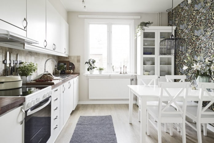 A kitchen set by one wall