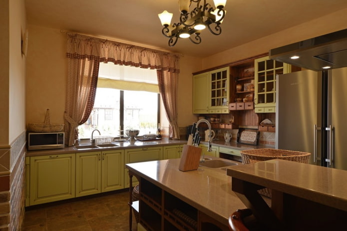 textiles in the kitchen interior in a rustic country style