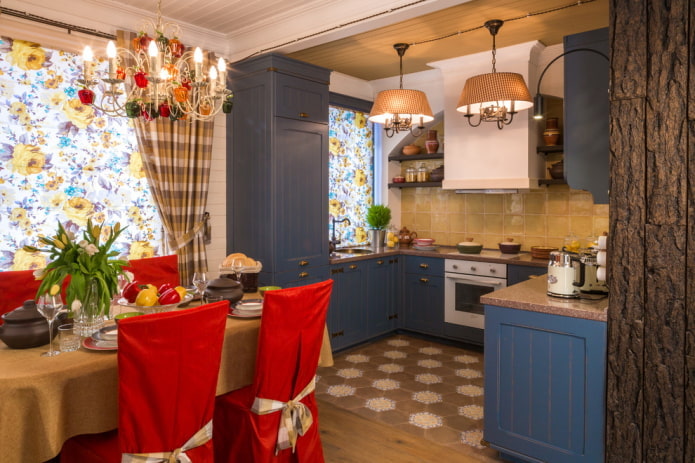 kitchen decor and lighting in a rustic country style