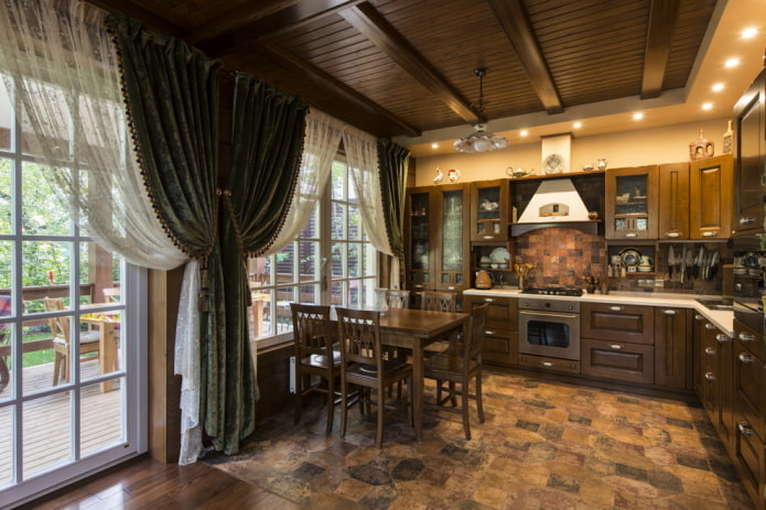 textiles in the kitchen interior in a rustic country style