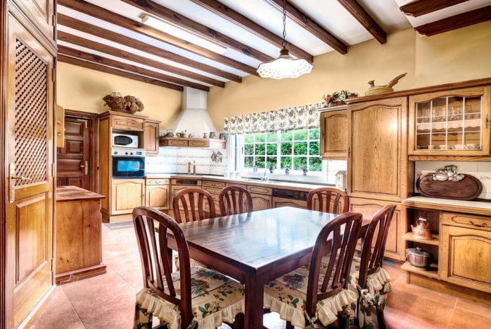 textiles in the kitchen interior in a rustic country style