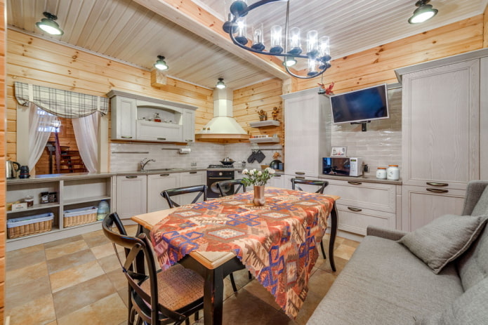 textiles in the kitchen interior in a rustic country style