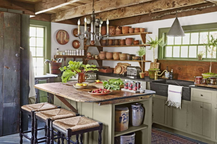 kitchen decor and lighting in rustic country style