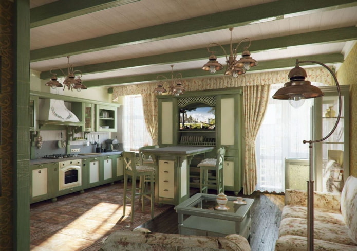 kitchen-living room in country style