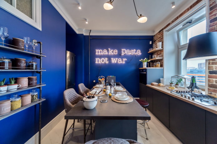 blue walls with a white ceiling