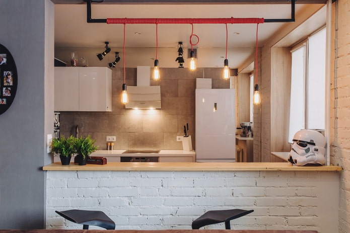 stylish pendant lights above the bar