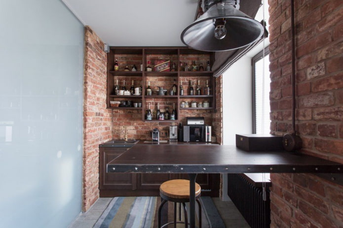bar counter in a narrow kitchen